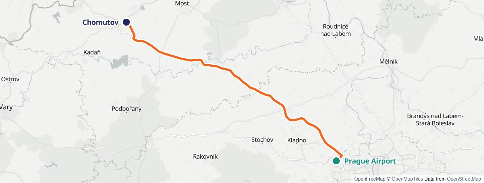 ルートマップ: Prague Airport – Chomutov