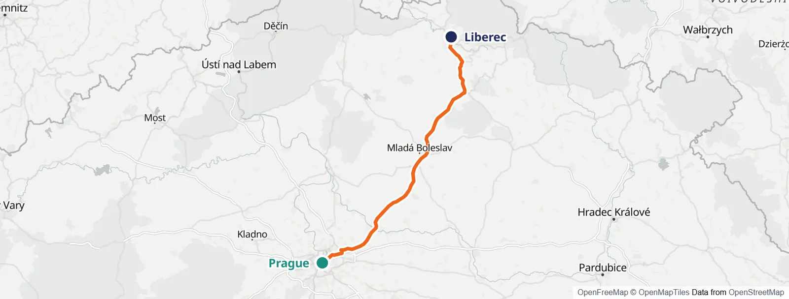 ルートマップ: Prague – Liberec