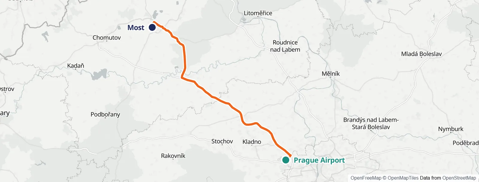 ルートマップ: Prague Airport – Most