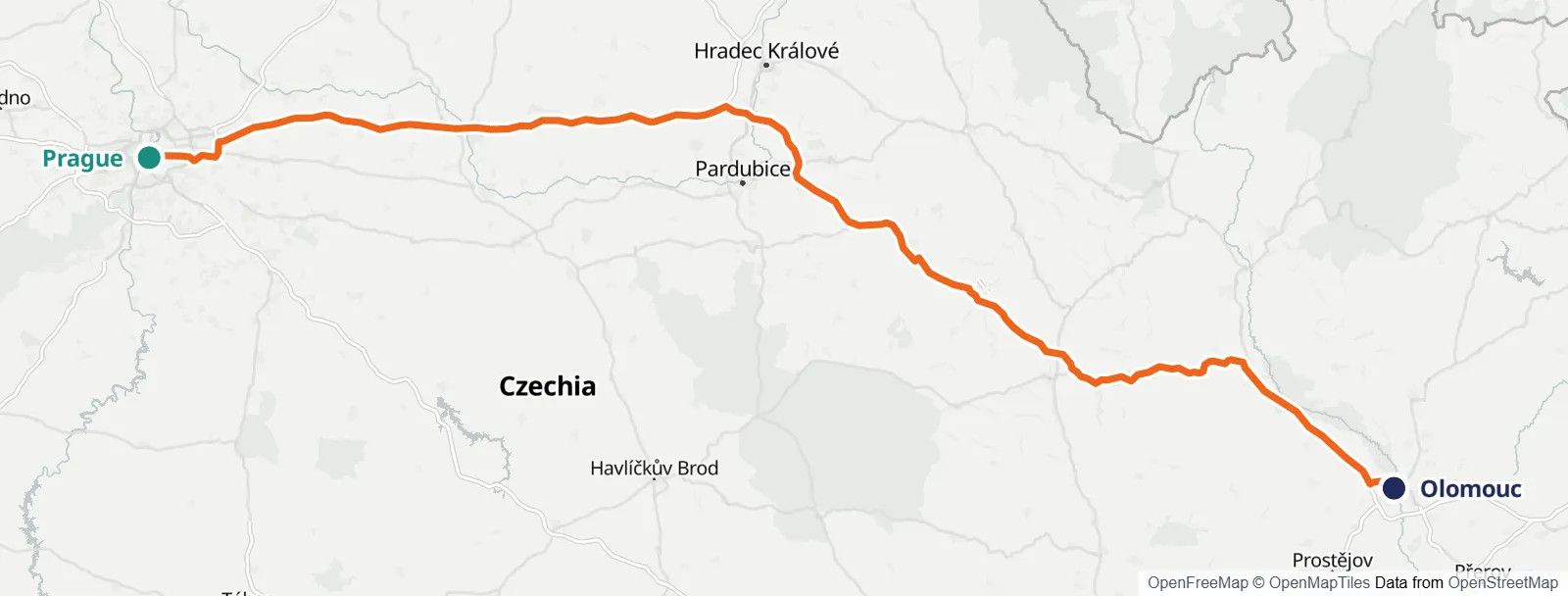ルートマップ: Prague – Olomouc