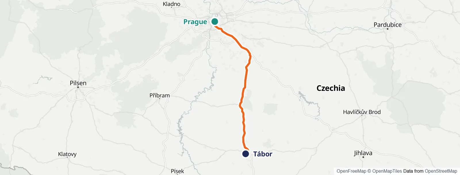 ルートマップ: Prague – Tábor
